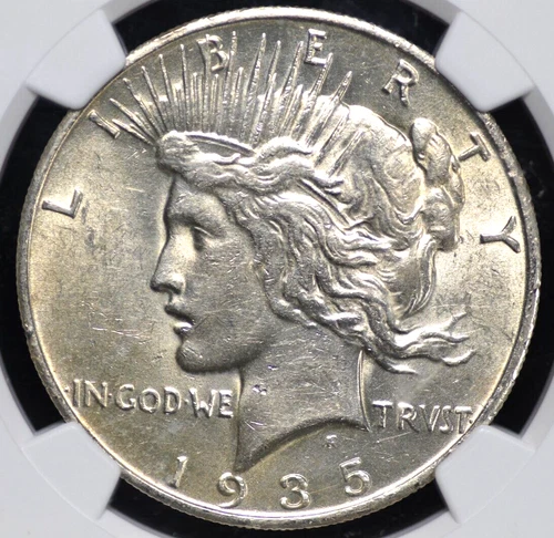 1935 S PEACE DOLLAR NGC CHOICE AU 55 SILVERY LINEN WHITE WITH NEARLY FULL LUSTER