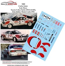 DECALS 1/24 REF 1660 TOYOTA CELICA SAINZ RALLYE MONTE CARLO 1992 WRC RALLY