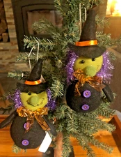 New Transpac Primitive Felt Halloween Witch Ornament - Lot of 2