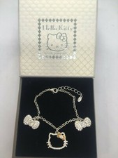 Hello Kitty Silver Rhinestone Head Ribbon Shape Bracelet New in Box Authentic