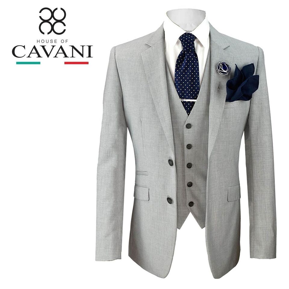 Mens Designer Fashion Tailored Fit Light Grey Summer Wedding 3 ...