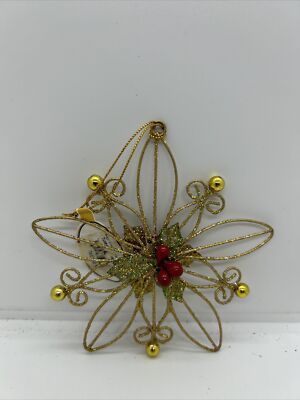 Giftcraft Glittery Golden Poinsettia Ornament New