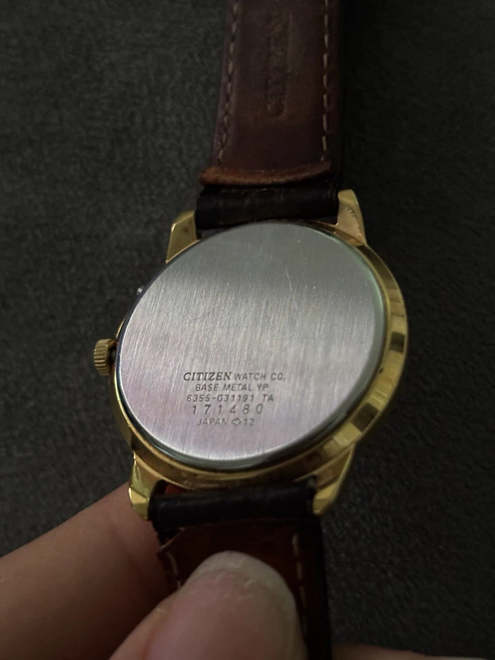 Reloj de cuero marrón calendario anual vintage Citizen Elegance para hombre 6355-G31191 Foto 3 de 4