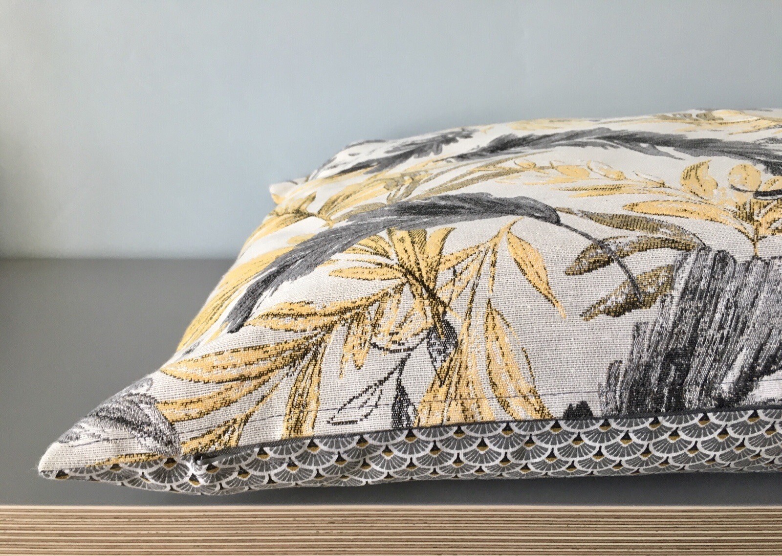 Housse de coussin rectangulaire jaune gris 70x50 grand format salon - 4