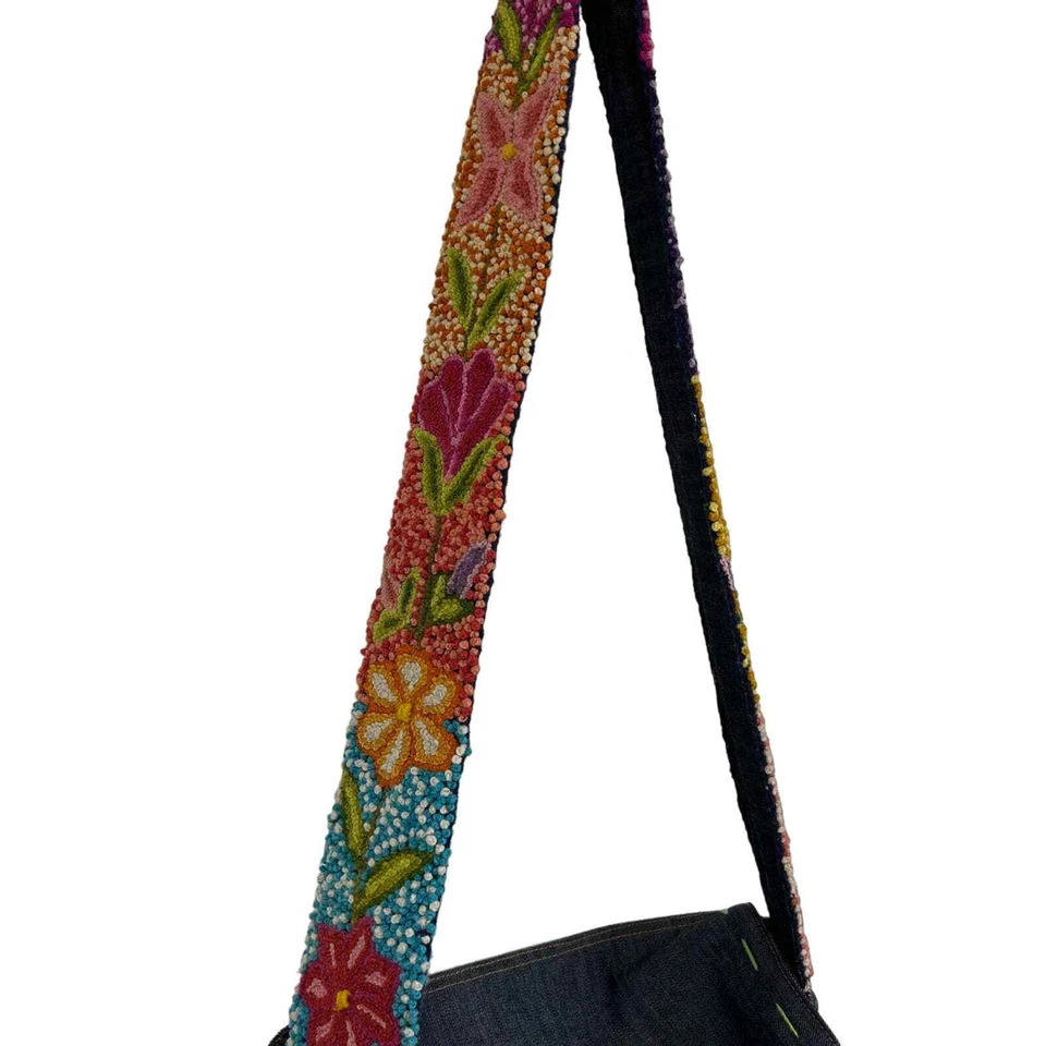 Bolso de pañales de mezclilla bordado floral tapiz boho sin marca Foto 4 de 4