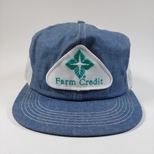 Vintage K Products Farm Credit Patch Denim Trucker Hat Snapback Cap Adjustable