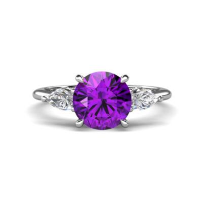 Amethyst (9x7mm) Hidden Halo accented Lab Gr Diamond Eng Ring 14K Gold JP 349947