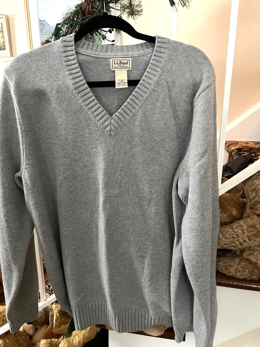 L.L. Bean Mens Heavy 100 Cotton V Neck Sweater Gray L eBay