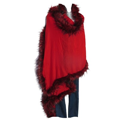 Yak+Sheep Wool Blend|Cape|Wrap|Handcrafted|Handloomed|Nepal|Faux Fur| Tomato Red