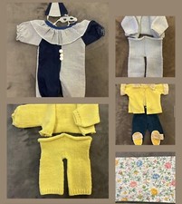 Vintage Baby Doll Handmade Knitted Clothes- Sweater Set Clown Costume Blanket