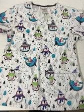 ScrubStar Womens Top Penquins and Walruses White Size Small Pre-Owned VGC 
