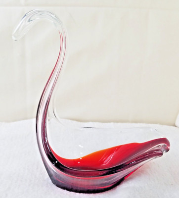 Swan Blood red Japanese Glass Enesco midcentury modern stylized art catchall