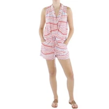 Collective Concepts Red and White V-Neck Romper Faux Wrap Size XS Aztec Print