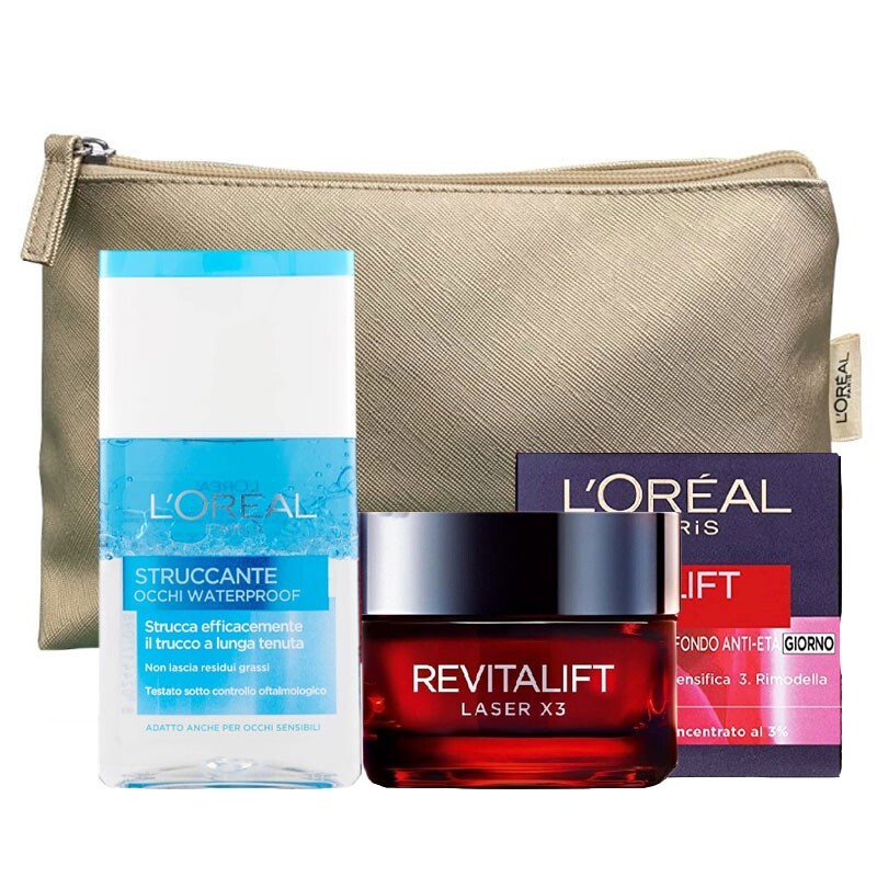 L'Oreal Revitalift Laser X3 crema giorno 50ml+Struccante Occhi Waterproof+Beauty