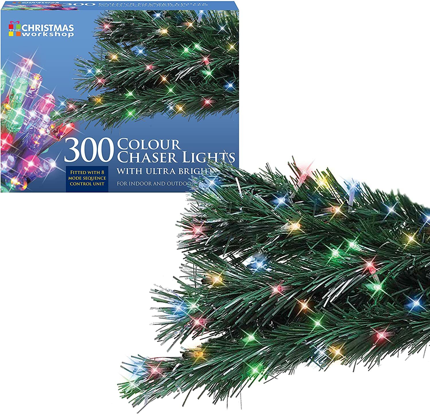 300 LED Chaser Christmas Lights Multi Coloured Indoor & Outdoor Home Decor 77670