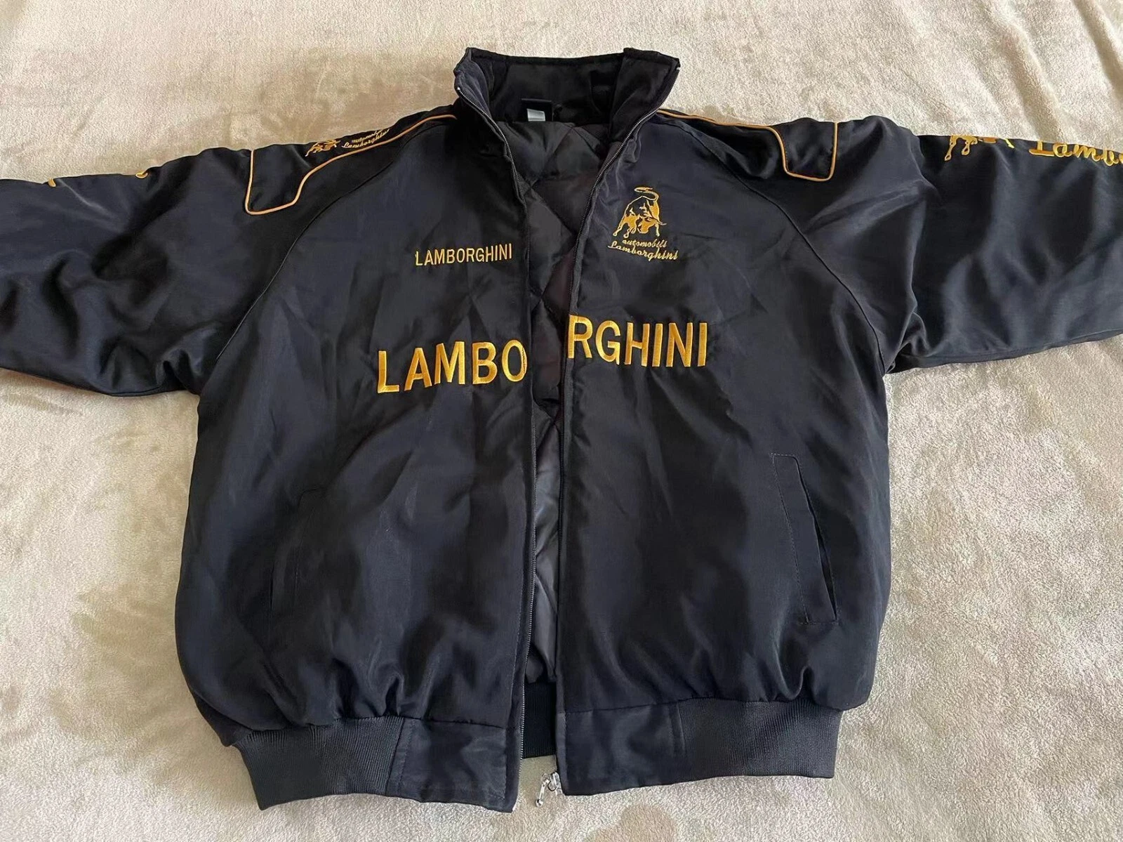 Adult F1 Vintage Racing Jacket Black Ebroidered Lamborghini Jacket Adult F1 Vintage Racing Jacket Black Ebroidered Lamborghini Jacket