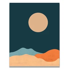 Mountains Moonlight Blue Abstract Artwork Poster Art Print Wall Decor 