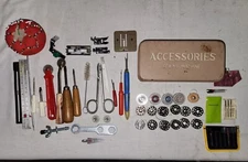 Lot of Vintage Metal Sewing Machine Bobbins & Needles etc.