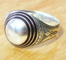 SIZE 7.5 VINTAGE STERLING SILVER 925 Ebony Wood Tuareg Dome Tribal Pinky Ring