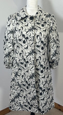 Jones New York Floral Coat Jacket Size 12 Uk Us8 Cream Black Puff Sleeves Boucle