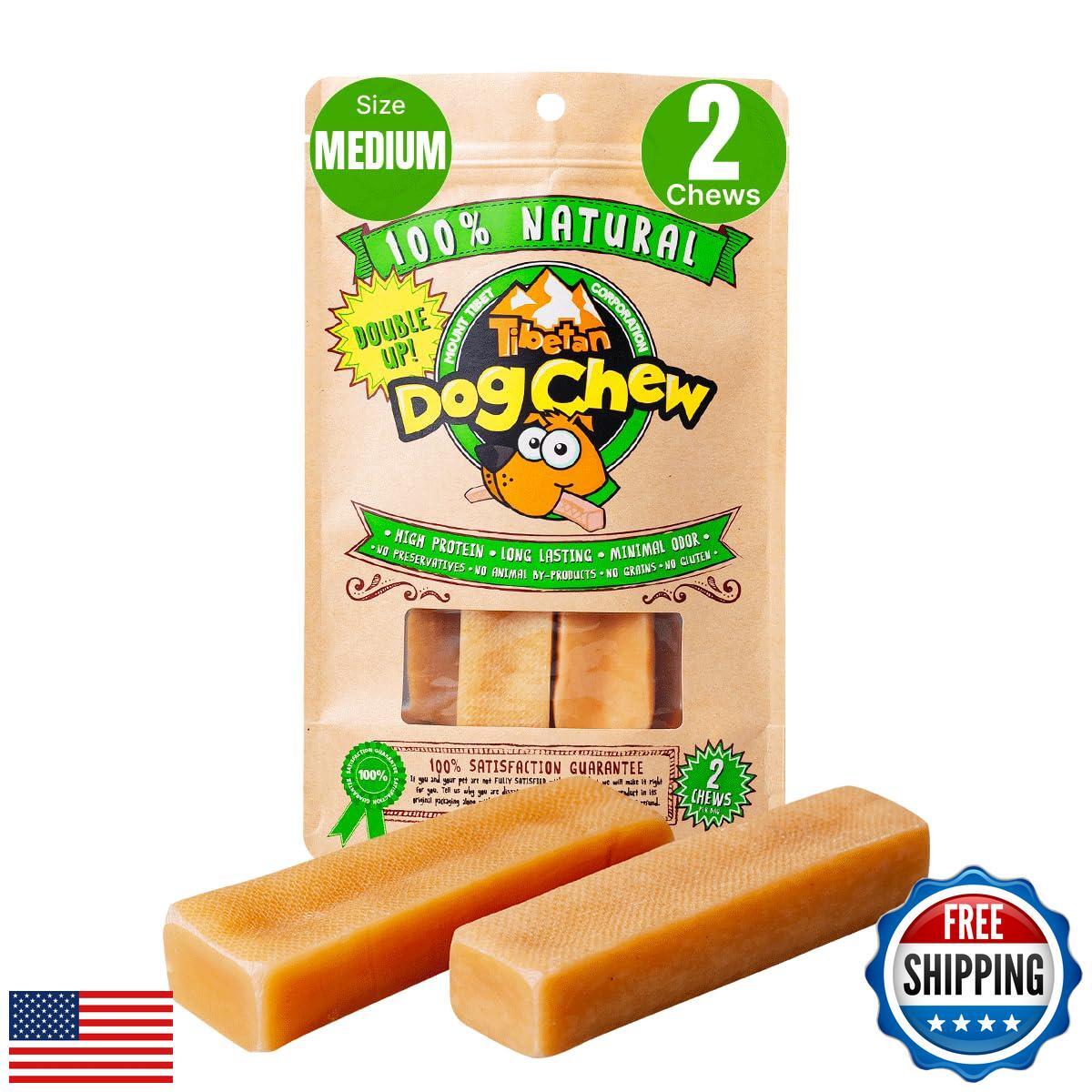 Tibetan Yak Cheese Dog Chew Sticks (2 Medium Chews) - Natural, Handmade, Long