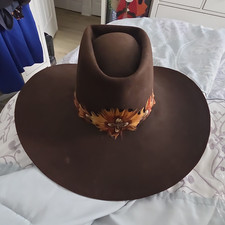 Stetson Brown Western Cowboy Hat w/ Feather Hatband, Feather Band Detail