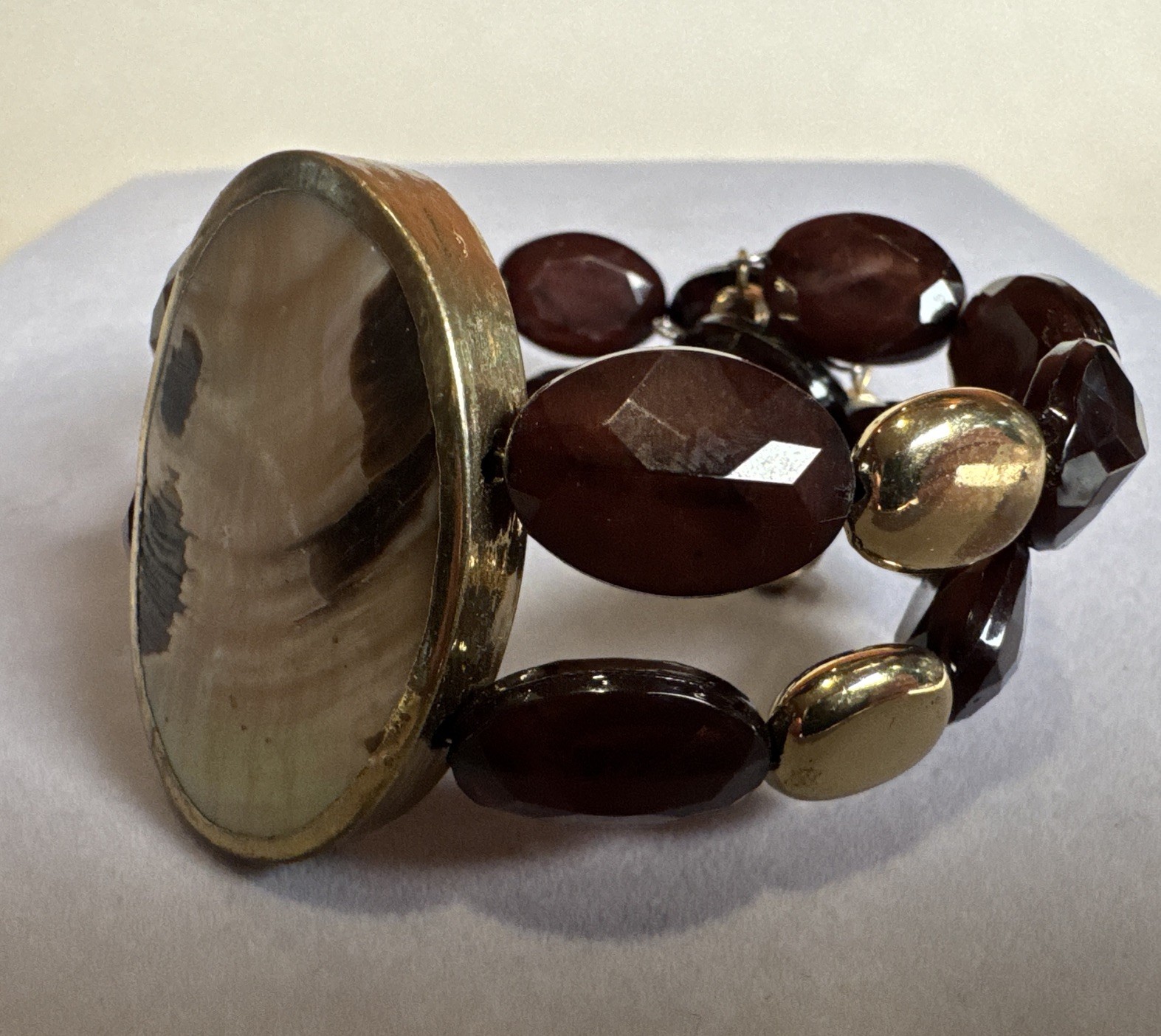 Abalone Shell Statement Stretch Cuff Bracelet Pla… - image 4