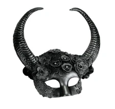 Scratch & Dent Metallic Silver Flora Goat Demon Spiral Horn Adult Halloween Mask