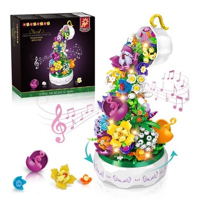 Flowers Music Box Building Block Kit with Light- Gift for Mothers Day Decorat...