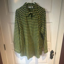 Joan Rivers Yellow Green Plaid Long Sleeve Button-Up Flannel Shirt Women XL