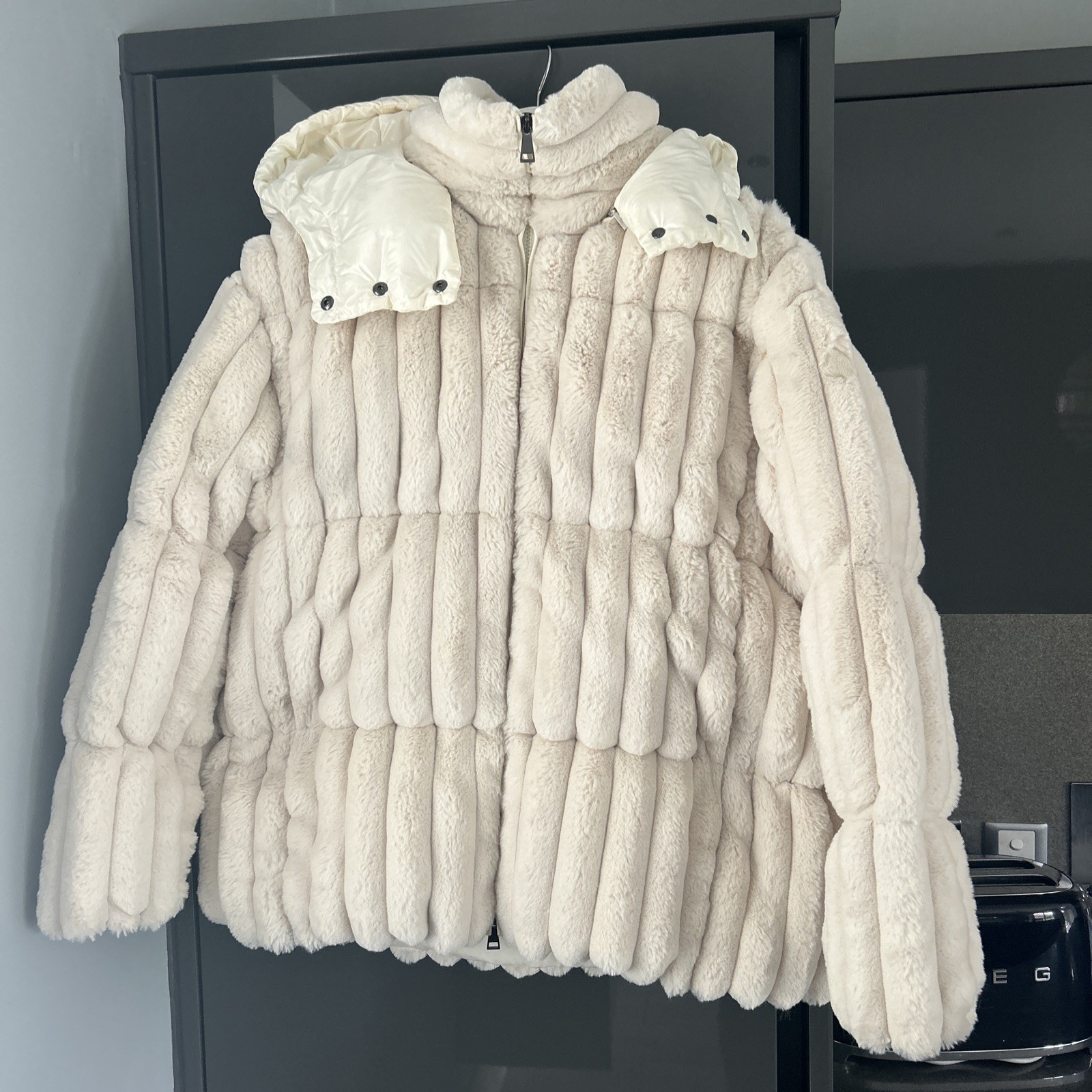 Moncler Cream Quilted Fur Puffer Jacket Coat Women Size 4-18 Limited Edition