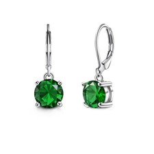 8MM Crystal Leverback Earrings with Emerald Green, 0.98 inches,