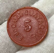 Pre-World War Ecuador 5 Centavos vulcanite Token Ecuadorian National Arms Scarce