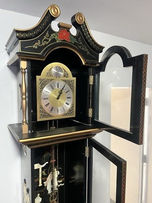 RARE ASIAN TEMPUS FUGIT GRANDFATHER CLOCK CHINOISERIE BLACK