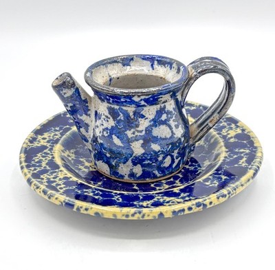 Vintage Bennington Pottery Blue Agate 6  Plate + Bastine Pottery Creamer Coordin