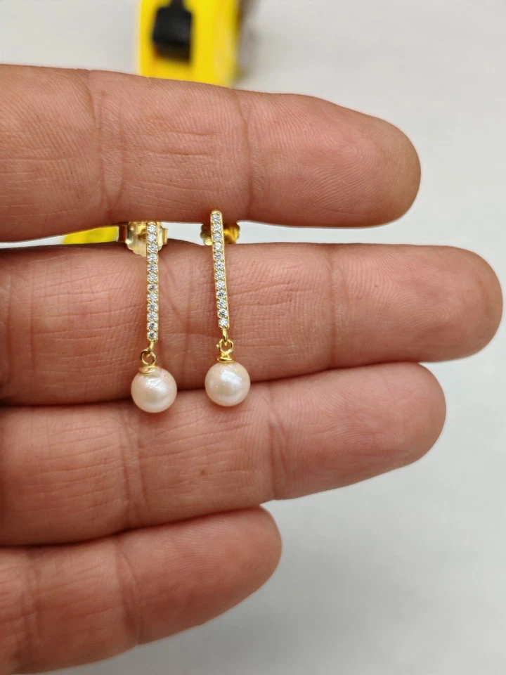 Orecchini donna perla argento 925  pendenti a lobo piccoli eleganti - Immagine 2 di 4