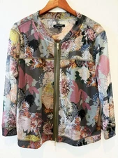 JOHN MARK Women's Floral Mesh Full Zip Sheer Jacket Top sz. XL Fall Vibes