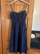 Reformation navy linen sun dress lace-up bust size 4