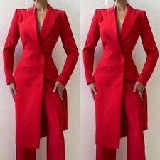 Red Women Suits Long Coat Formal Business Party Wedding Wear Ladies Outfits