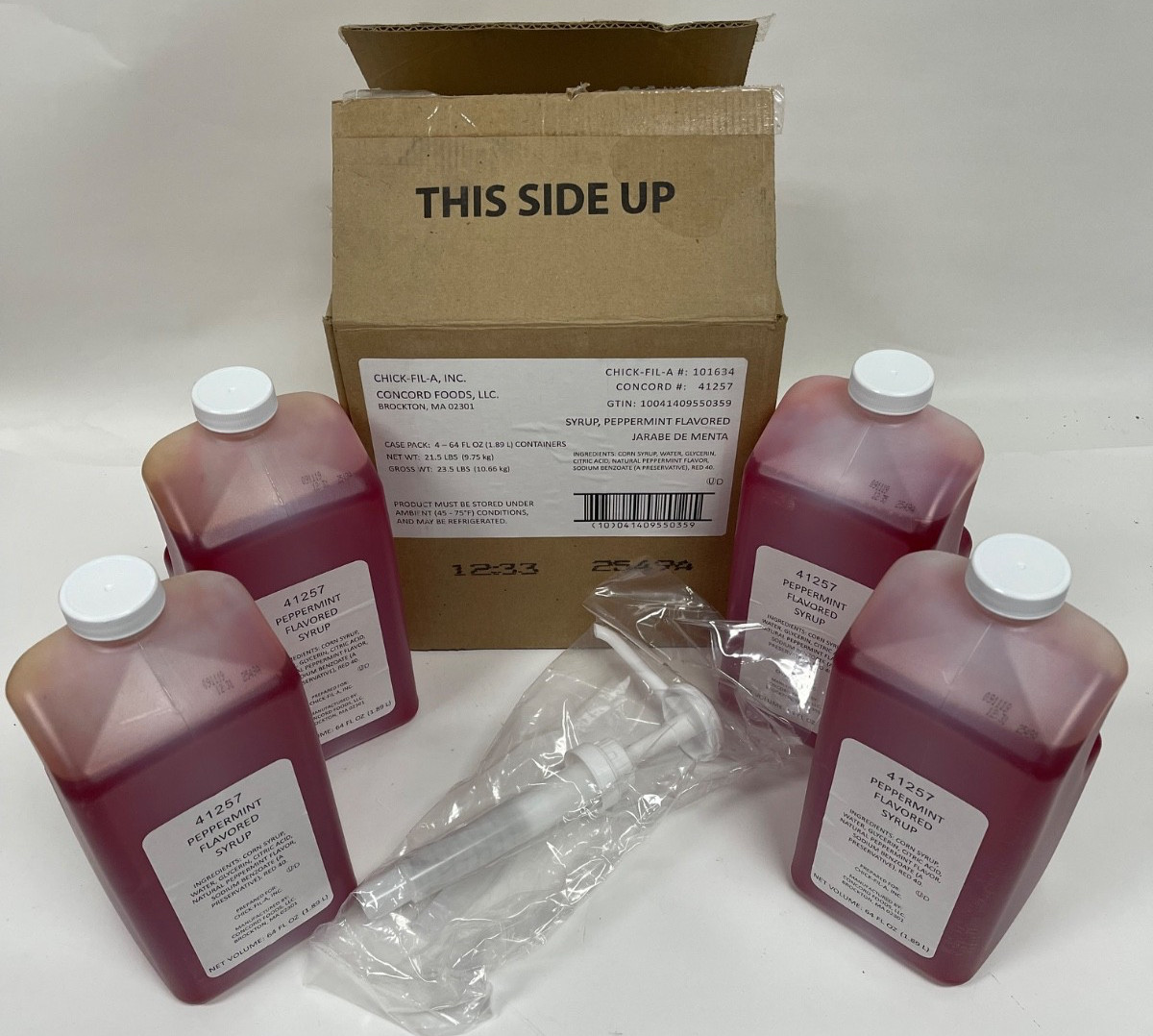 (64oz Each) Chick-fil-a Peppermint Flavored Milkshake Syrup W/pump