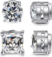 2 Pairs Stainless Steel Magnetic Stud Earrings for Men 2 pairs 6mm silver 