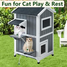 NEW Outdoor Cat House, 2 Story Outdoor Cat Shelter Weatherproof, Wooden Outside