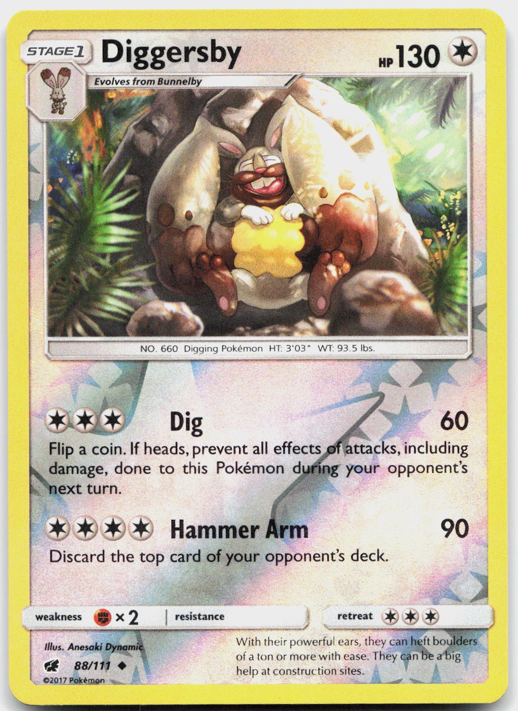 Diggersby 88/111 Uncommon Crimson Invasion Pokemon Reverse Holo Near Mint