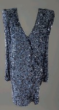 French Connection Silver Blue Samantha Sequin Dress - Size 10