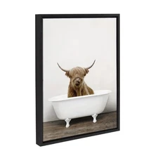 Sylvie Highland Cow in Tub Color Framed Canvas Wall Art by Amy Peterson Art S...
