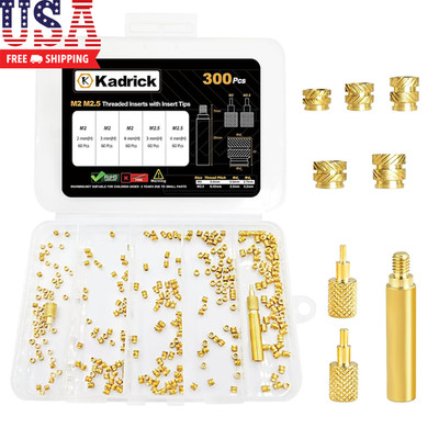300 Pcs M2 M2.5 Threaded Inserts for Plastic with Heat Set Tips,M2 & M2.5 Heat S