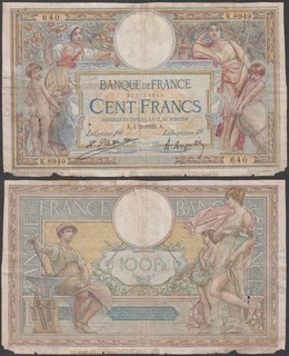 France 100 Francs 1923 VF (small edge splits) P 78