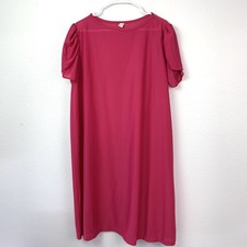 Vintage Vibrant Fuchsia Pink Shift Dress M Puffed Short Sleeve Pullover