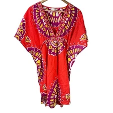 Trina Turk Kaftan Dress Women’s Large Silk Blend Lightweight Beach Resort Red