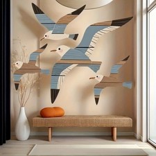 Handcrafted Wooden Bird Wall Art Vintage Style Seagull Pendant  Office Decor